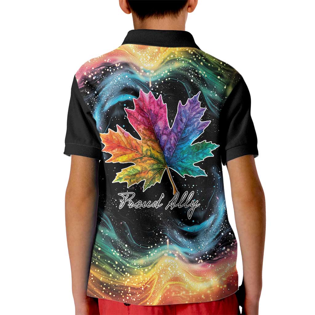 Rainbow Maple Leaf Kid Polo Shirt Canada Pride Show Your Colors - Wonder Print Shop