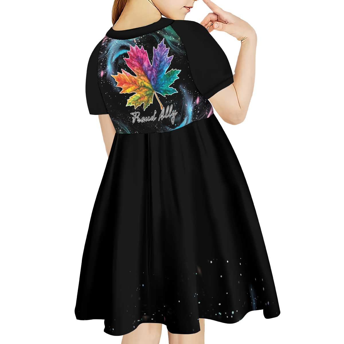 Rainbow Maple Leaf Kid Short Sleeve Dress Canada Pride Show Your Colors - Wonder Print Shop