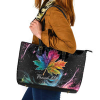 Rainbow Maple Leaf Leather Tote Bag Canada Pride Show Your Colors - Wonder Print Shop