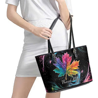 Rainbow Maple Leaf Leather Tote Bag Canada Pride Show Your Colors - Wonder Print Shop