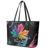 Rainbow Maple Leaf Leather Tote Bag Canada Pride Show Your Colors - Wonder Print Shop