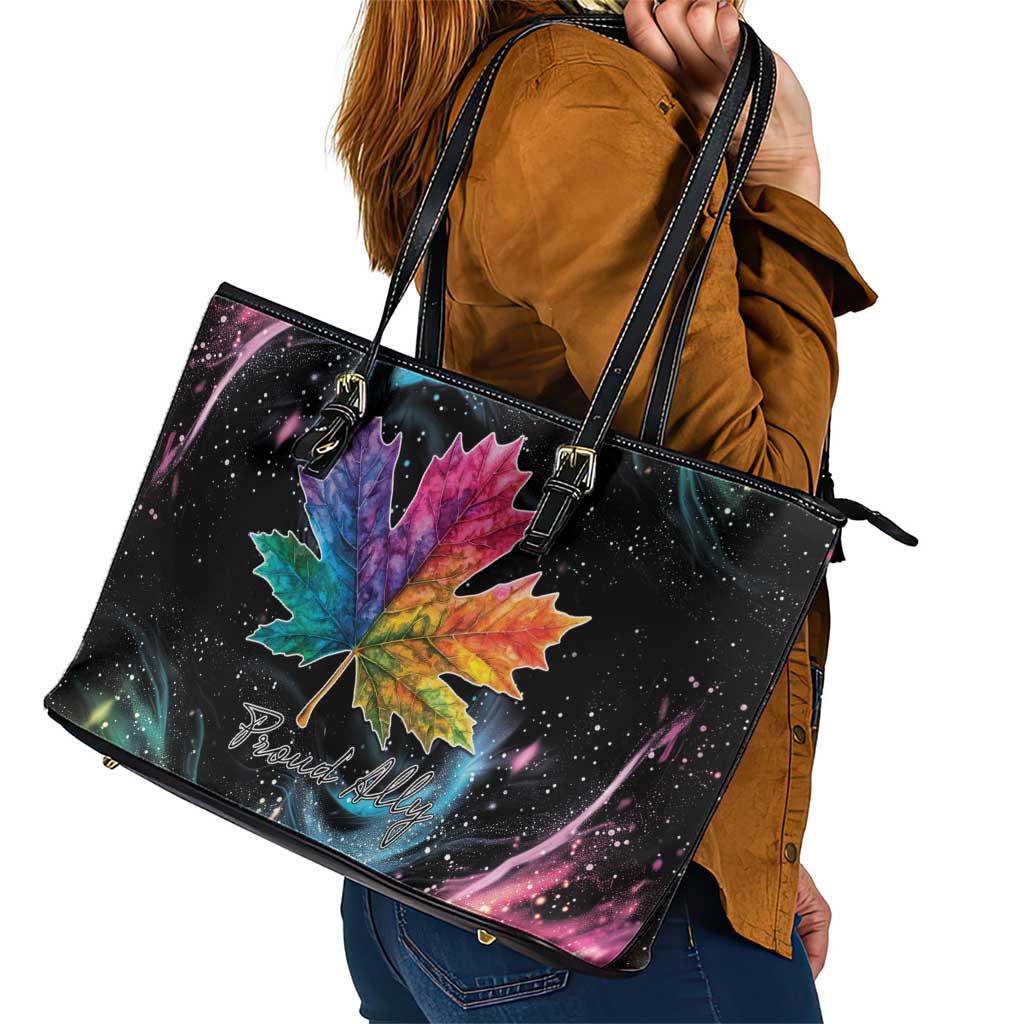 Rainbow Maple Leaf Leather Tote Bag Canada Pride Show Your Colors - Wonder Print Shop