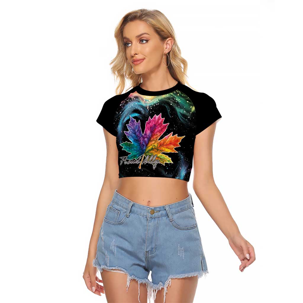 Rainbow Maple Leaf Raglan Cropped T Shirt Canada Pride Show Your Colors - Wonder Print Shop