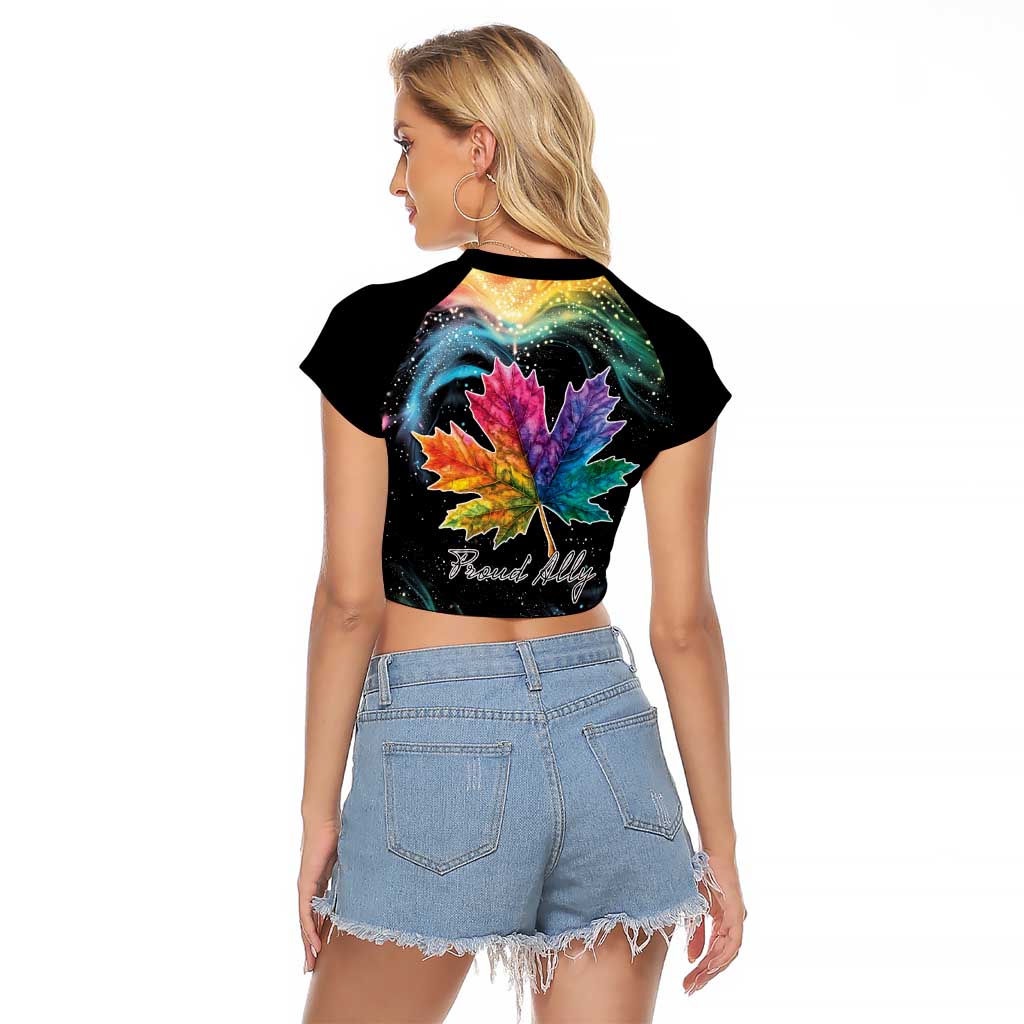 Rainbow Maple Leaf Raglan Cropped T Shirt Canada Pride Show Your Colors - Wonder Print Shop
