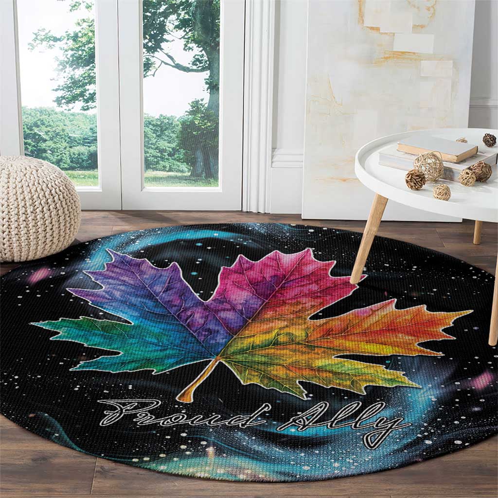 Rainbow Maple Leaf Round Carpet Canada Pride Show Your Colors