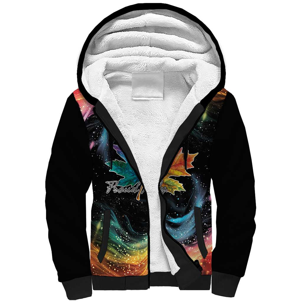 Rainbow Maple Leaf Sherpa Hoodie Canada Pride Show Your Colors - Wonder Print Shop