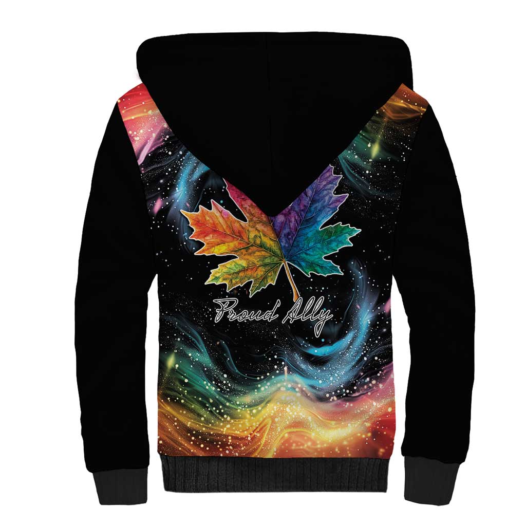 Rainbow Maple Leaf Sherpa Hoodie Canada Pride Show Your Colors - Wonder Print Shop