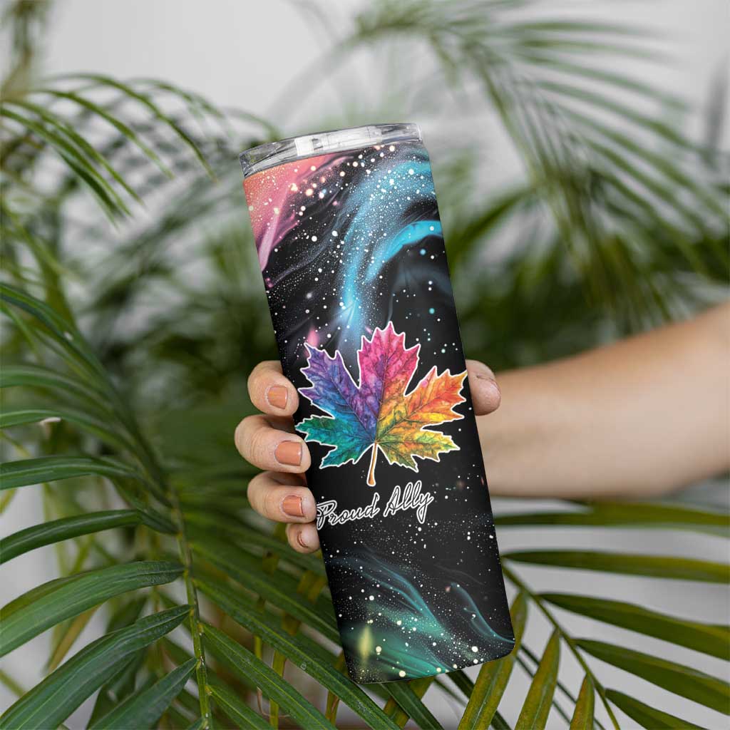 Rainbow Maple Leaf Skinny Tumbler Canada Pride Show Your Colors - Wonder Print Shop
