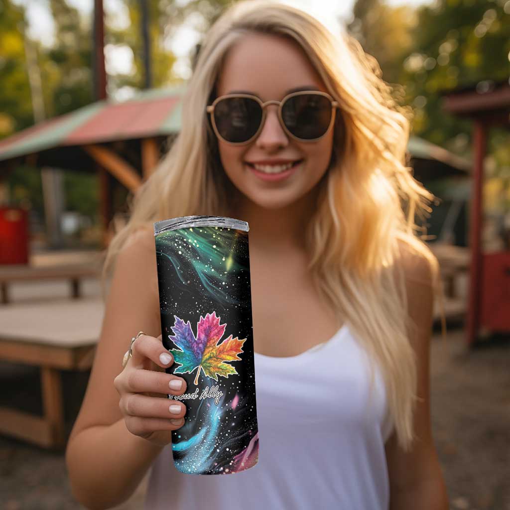 Rainbow Maple Leaf Skinny Tumbler Canada Pride Show Your Colors - Wonder Print Shop