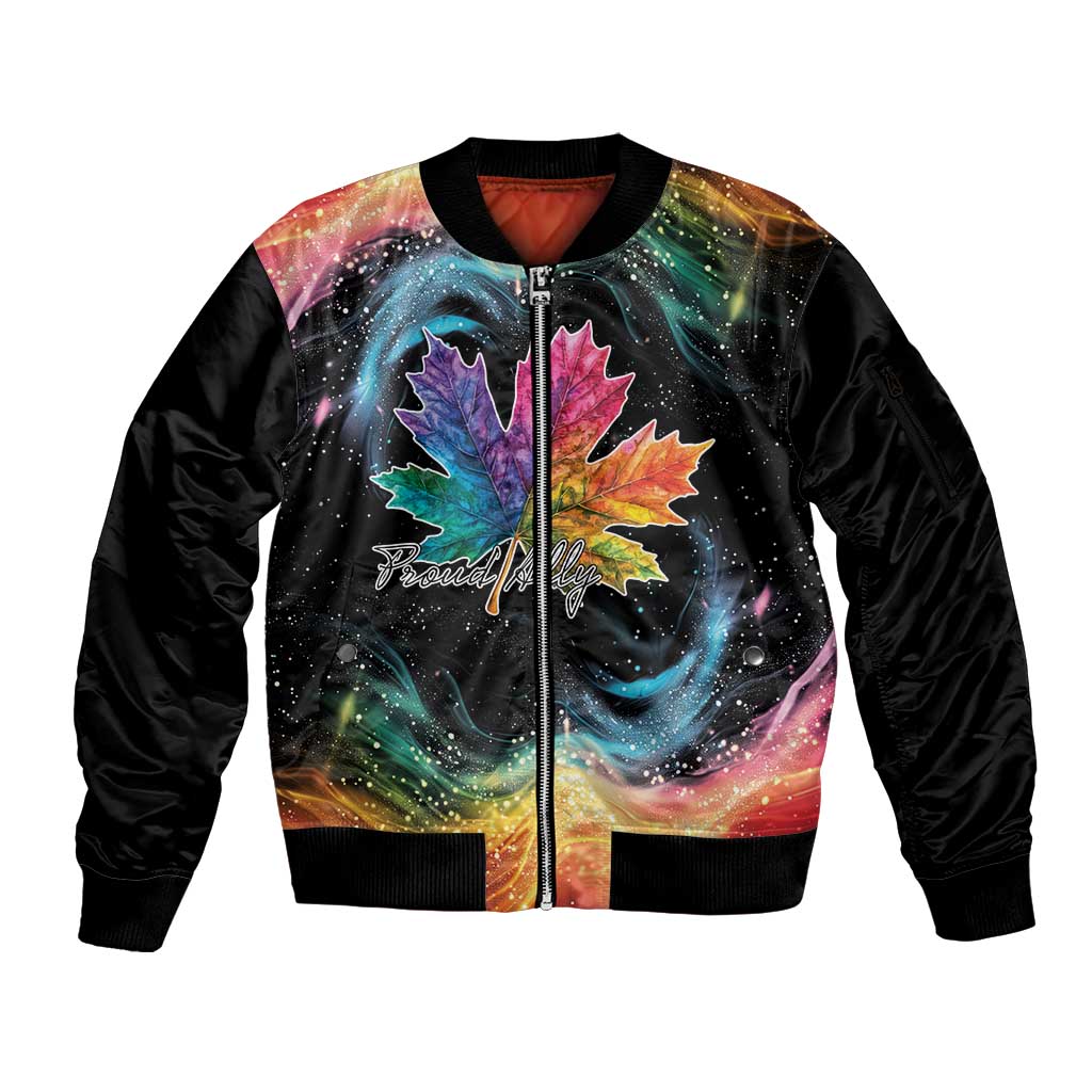 Rainbow Maple Leaf Sleeve Zip Bomber Jacket Canada Pride Show Your Colors - Wonder Print Shop