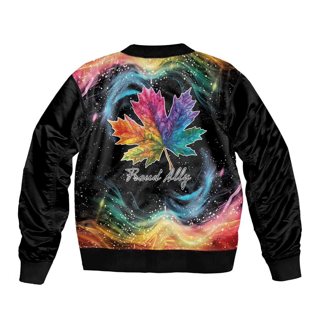 Rainbow Maple Leaf Sleeve Zip Bomber Jacket Canada Pride Show Your Colors - Wonder Print Shop