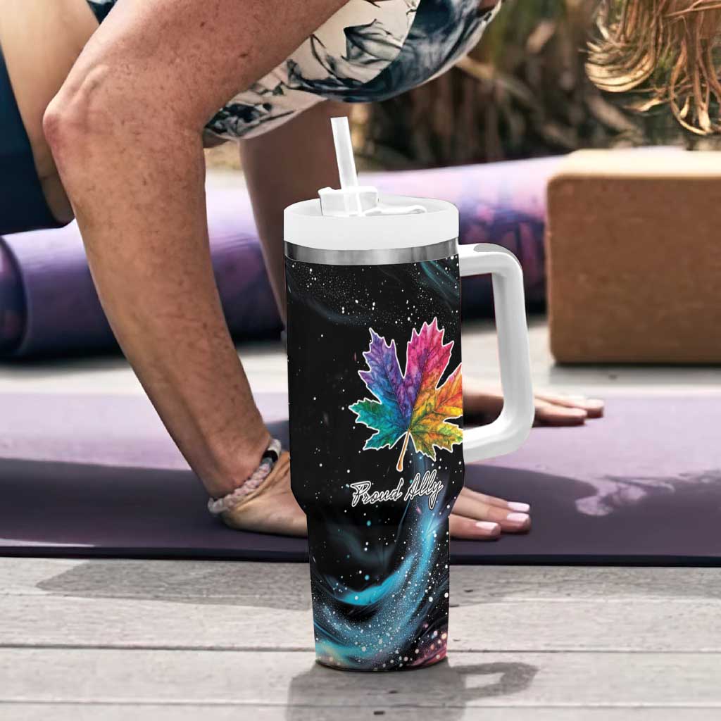Rainbow Maple Leaf Tumbler With Handle Canada Pride Show Your Colors - Wonder Print Shop
