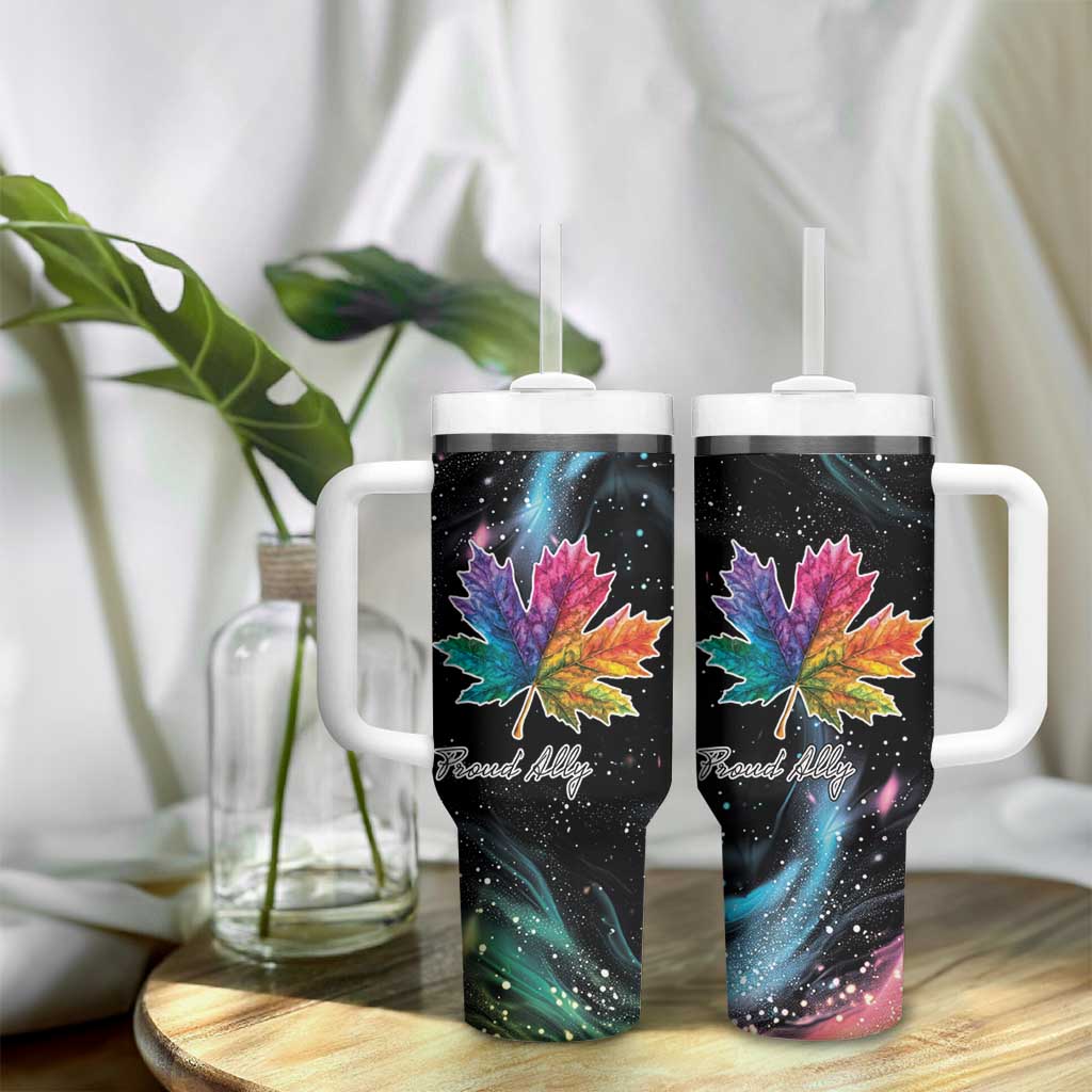Rainbow Maple Leaf Tumbler With Handle Canada Pride Show Your Colors - Wonder Print Shop