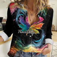 Rainbow Maple Leaf Women Casual Shirt Canada Pride Show Your Colors - Wonder Print Shop