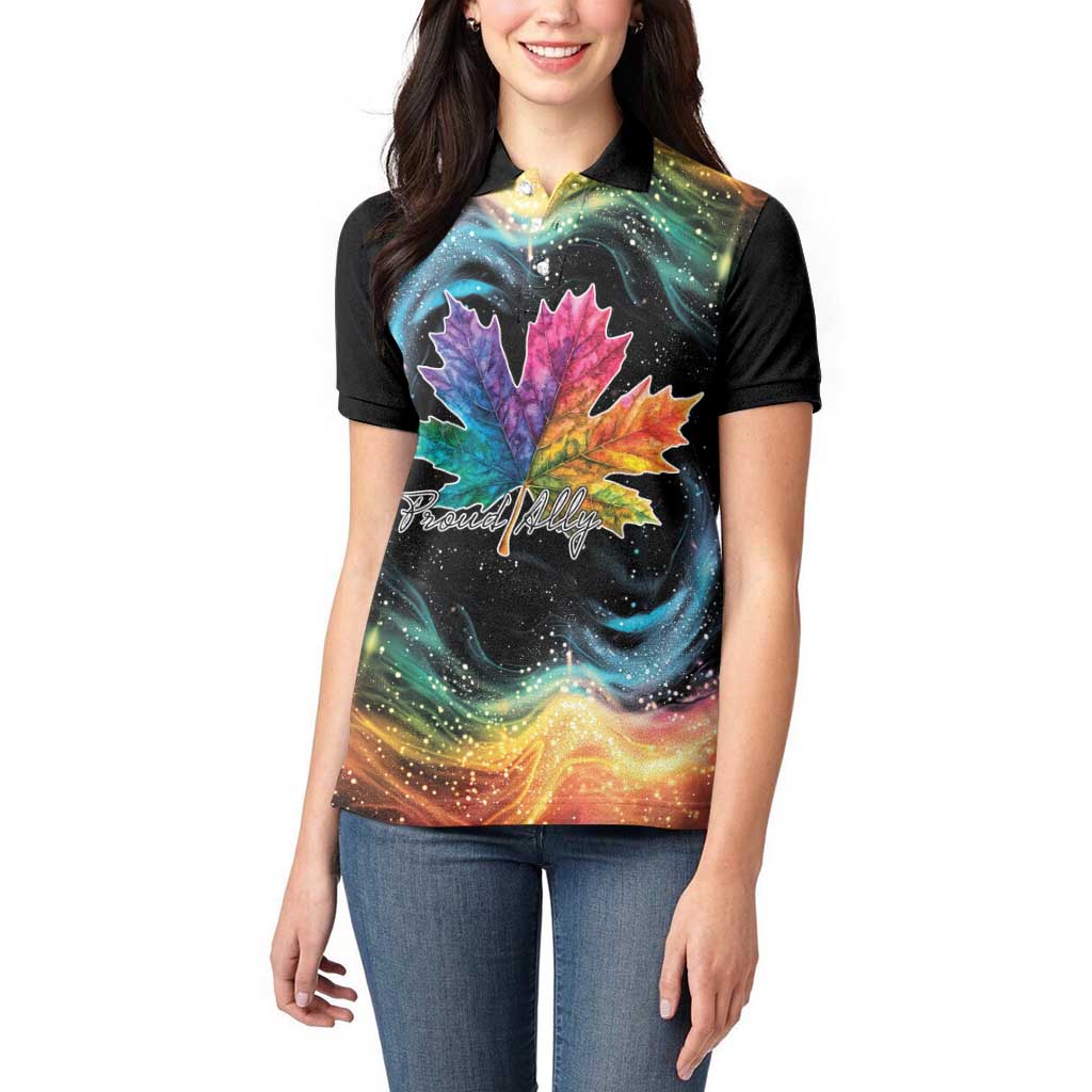 Rainbow Maple Leaf Women Polo Shirt Canada Pride Show Your Colors - Wonder Print Shop