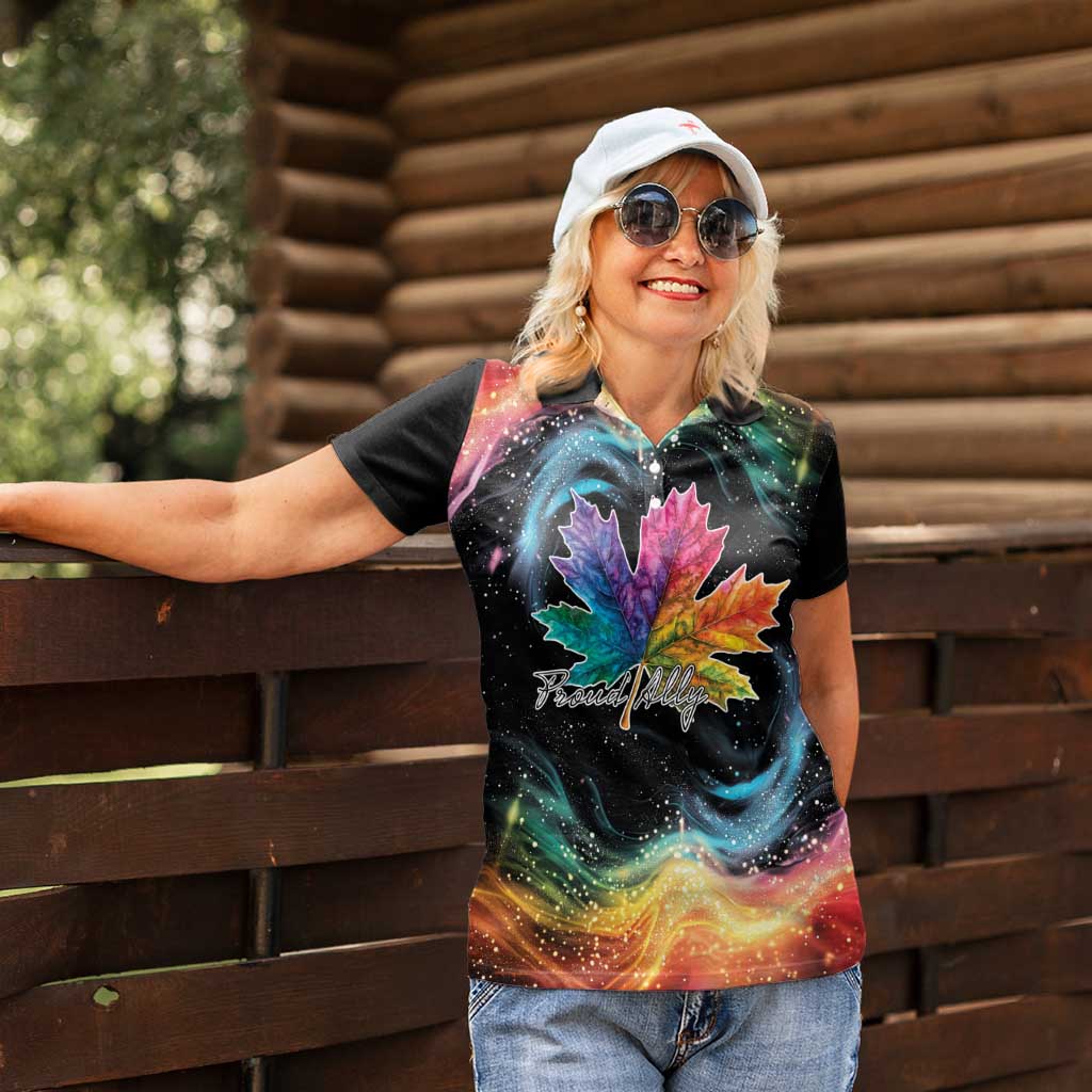 Rainbow Maple Leaf Women Polo Shirt Canada Pride Show Your Colors - Wonder Print Shop