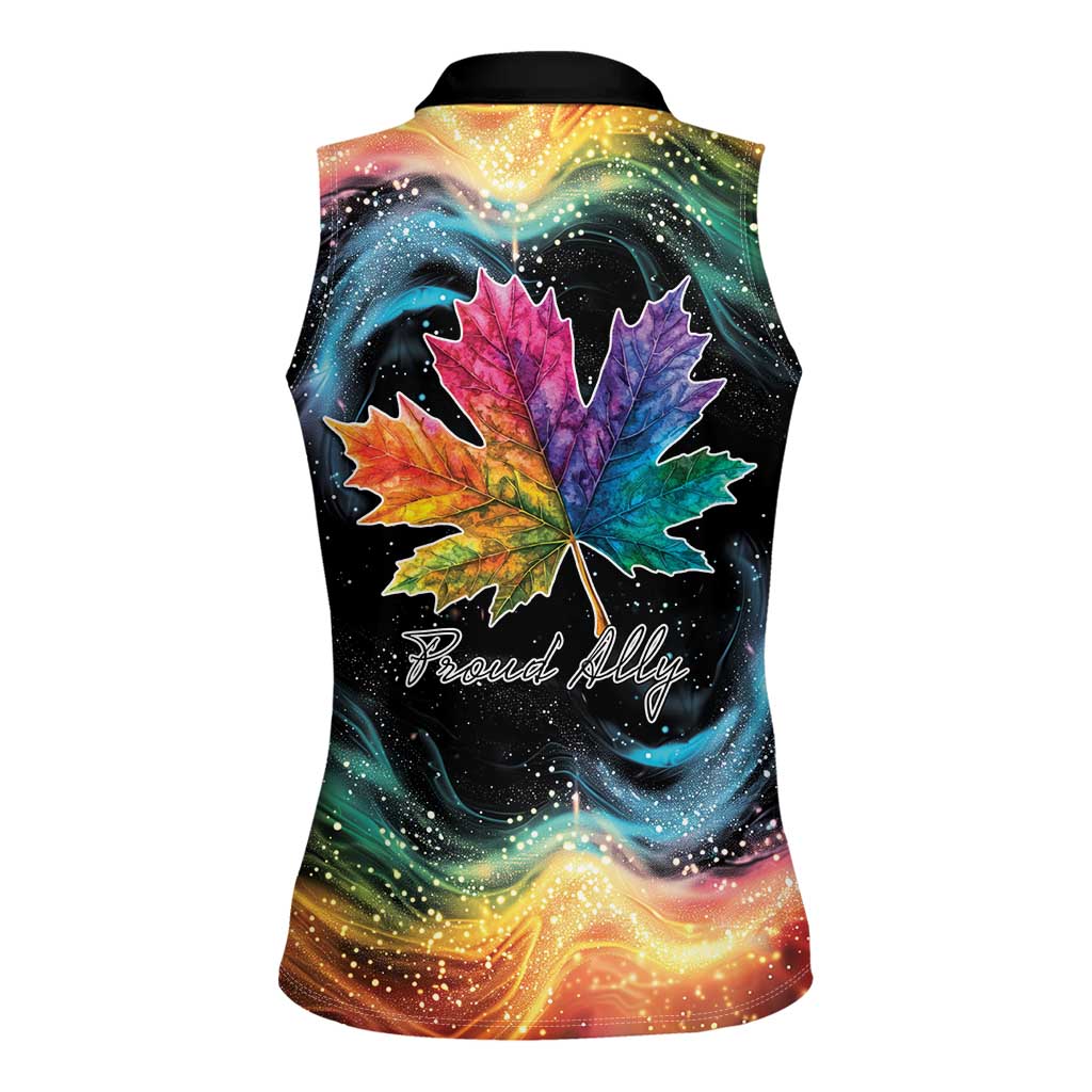 Rainbow Maple Leaf Women Sleeveless Polo Shirt Canada Pride Show Your Colors - Wonder Print Shop