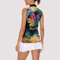 Rainbow Maple Leaf Women Sleeveless Polo Shirt Canada Pride Show Your Colors - Wonder Print Shop