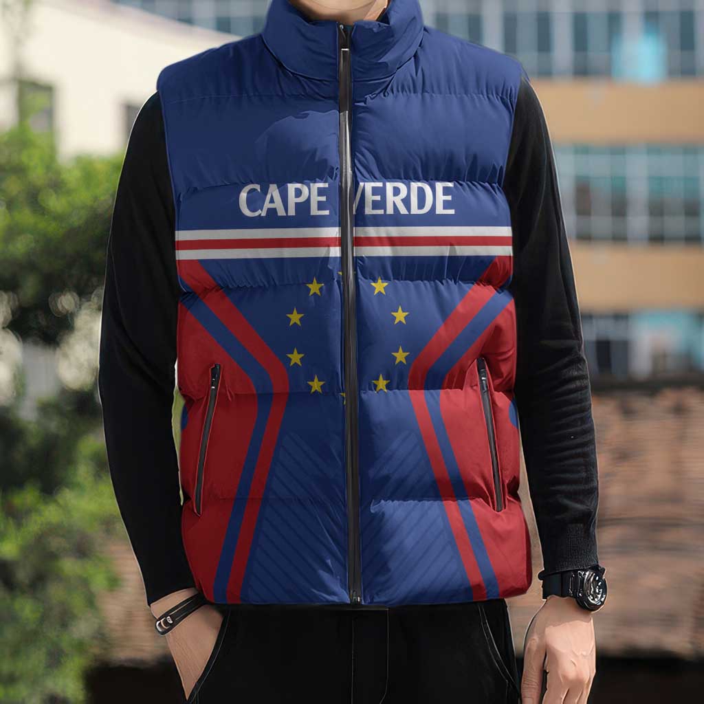 Custom Cape Verde Football Spirit Sleeveless Puffer Jacket Est 1979 - Wonder Print Shop