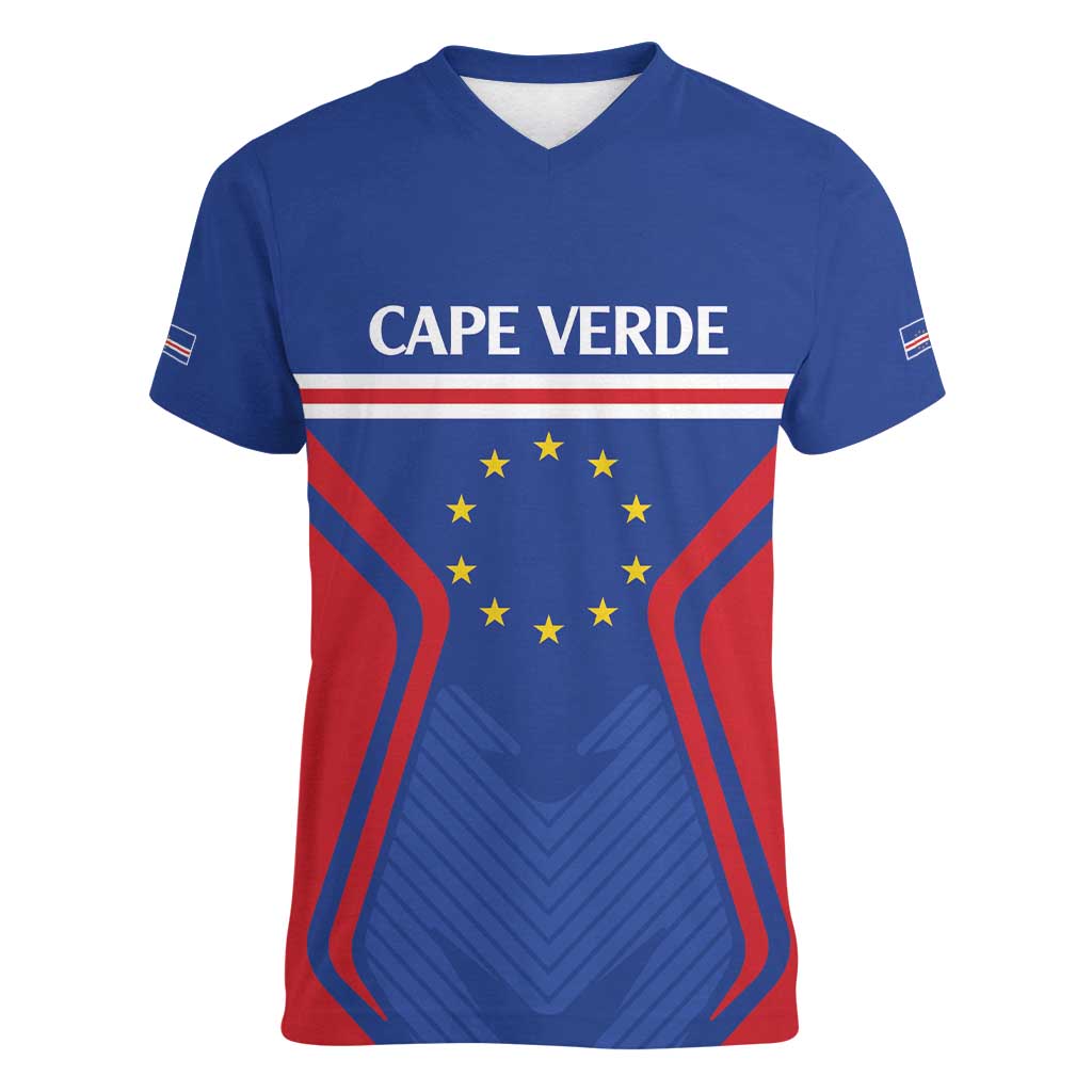 Custom Cape Verde Football Spirit Women V-Neck T-Shirt Est 1979 - Wonder Print Shop