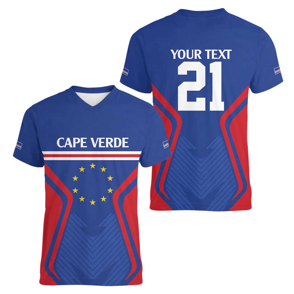 Custom Cape Verde Football Spirit Women V-Neck T-Shirt Est 1979 - Wonder Print Shop