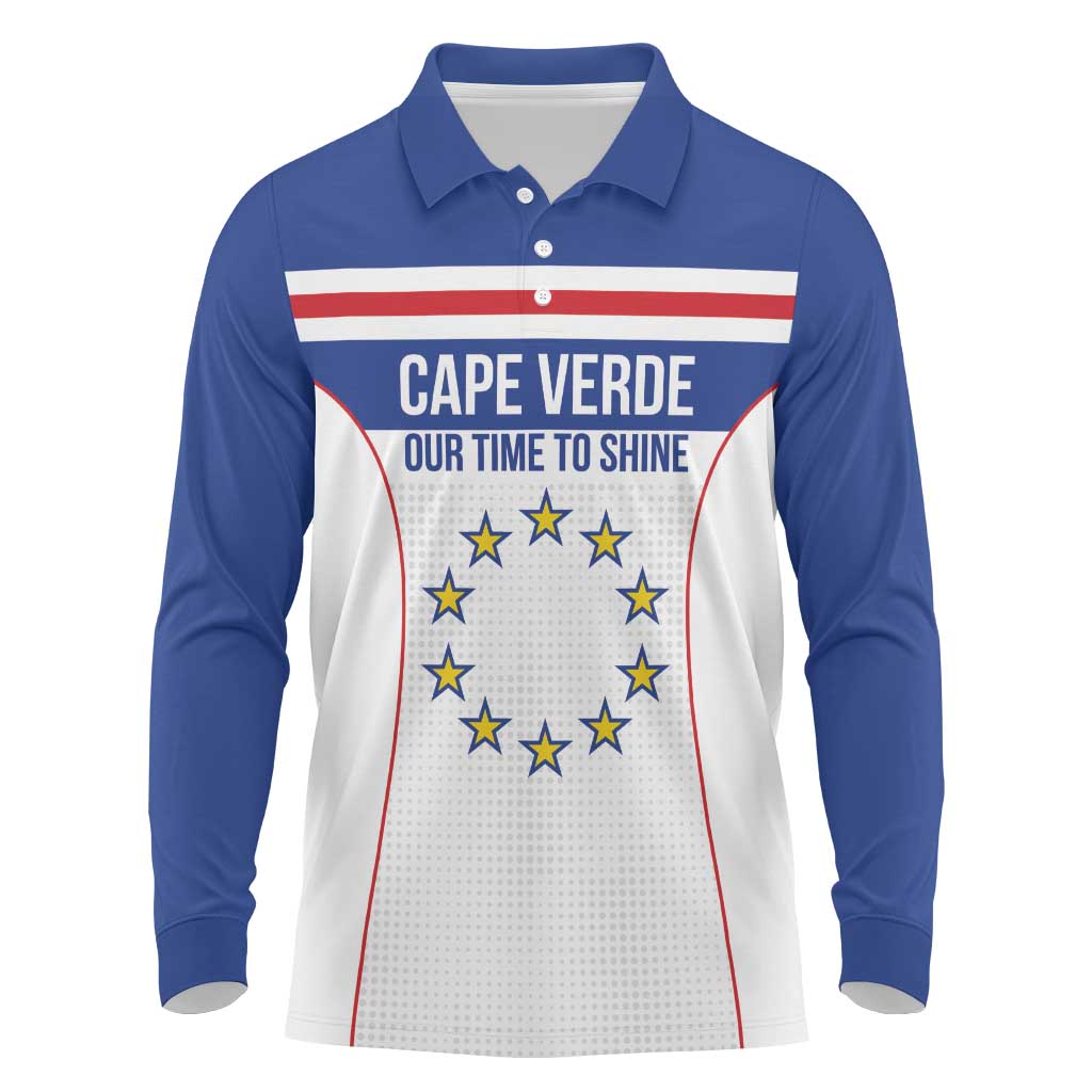 Custom Cape Verde Pride Long Sleeve Polo Shirt Blue Sharks Rising - Wonder Print Shop