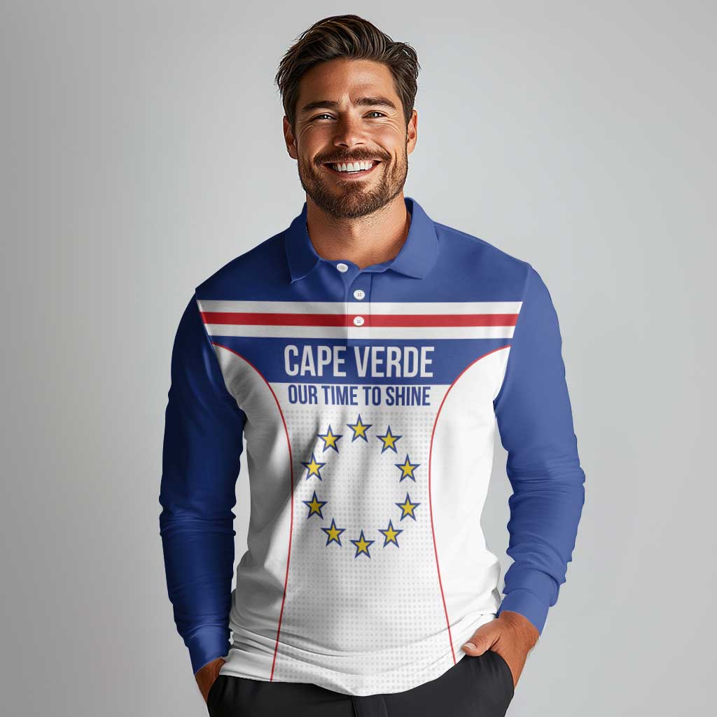 Custom Cape Verde Pride Long Sleeve Polo Shirt Blue Sharks Rising - Wonder Print Shop