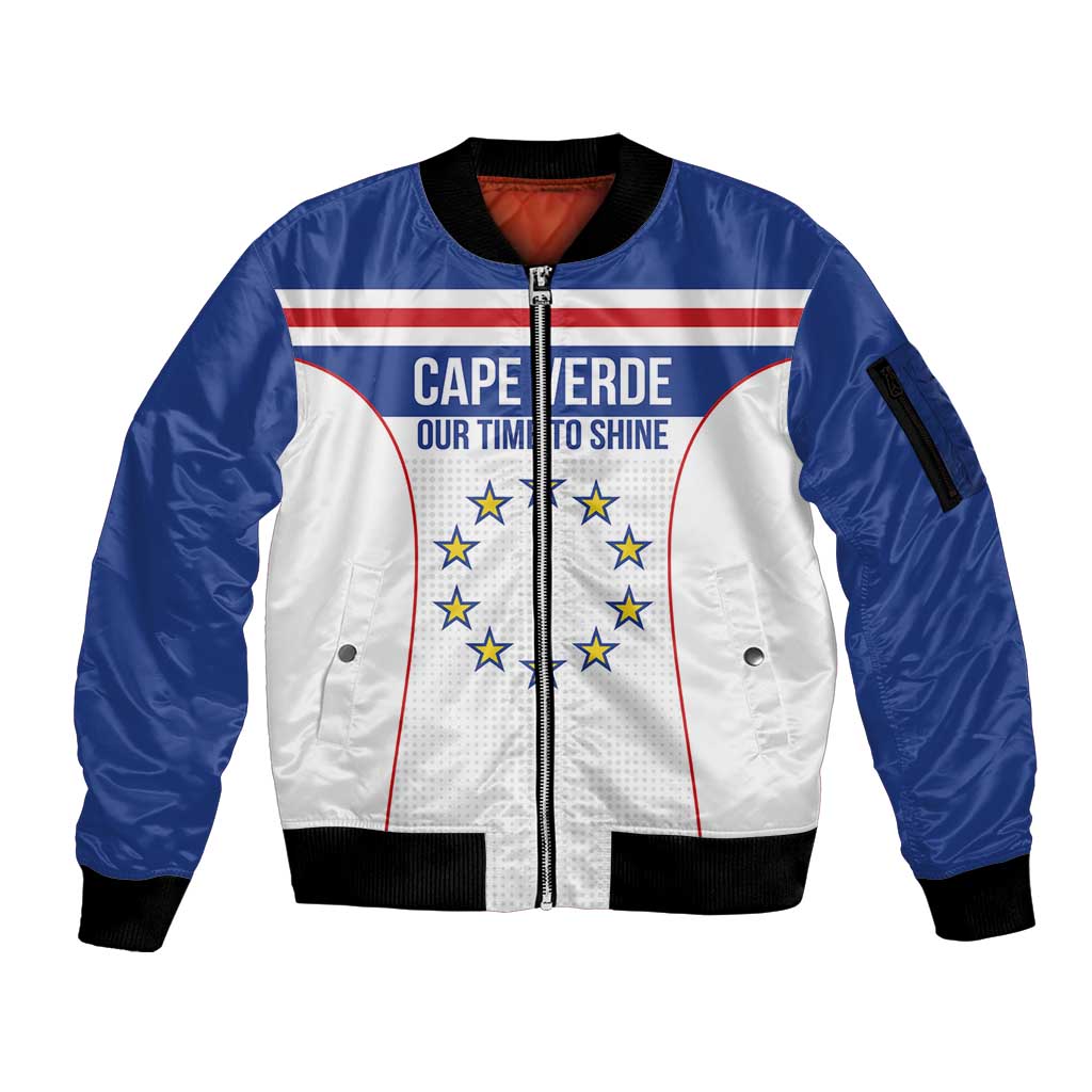 Custom Cape Verde Pride Sleeve Zip Bomber Jacket Blue Sharks Rising - Wonder Print Shop