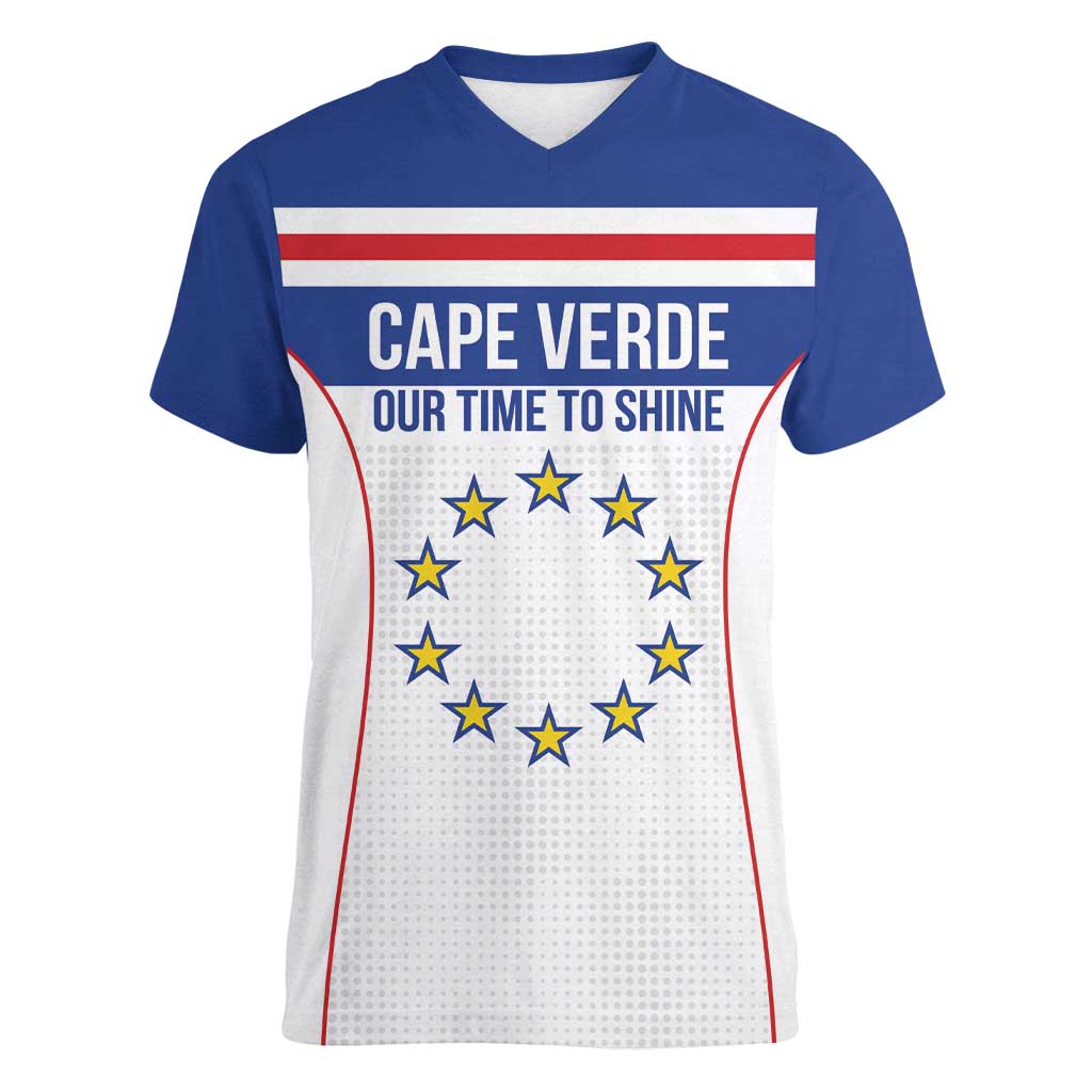 Custom Cape Verde Pride Women V-Neck T-Shirt Blue Sharks Rising - Wonder Print Shop