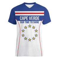 Custom Cape Verde Pride Women V-Neck T-Shirt Blue Sharks Rising - Wonder Print Shop