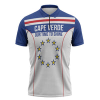 Custom Cape Verde Pride Zipper Polo Shirt Blue Sharks Rising - Wonder Print Shop