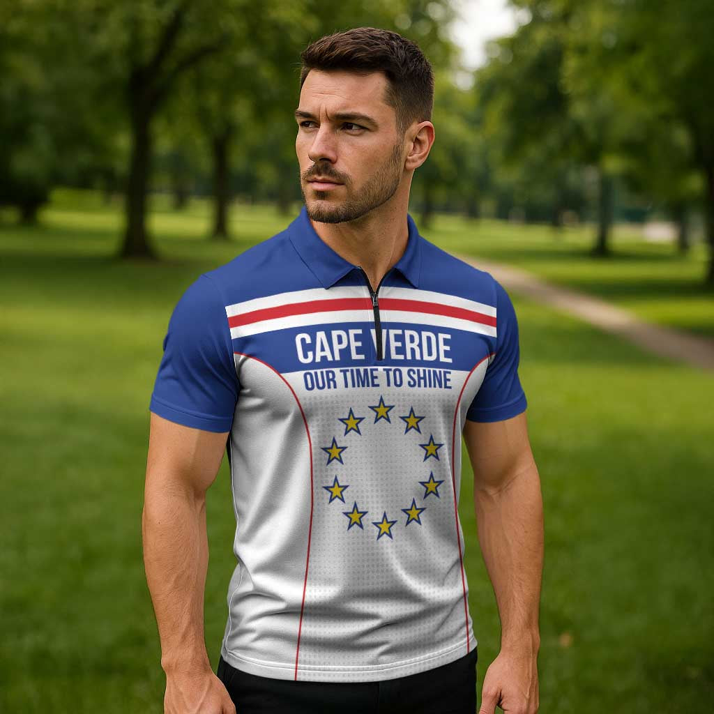 Custom Cape Verde Pride Zipper Polo Shirt Blue Sharks Rising - Wonder Print Shop