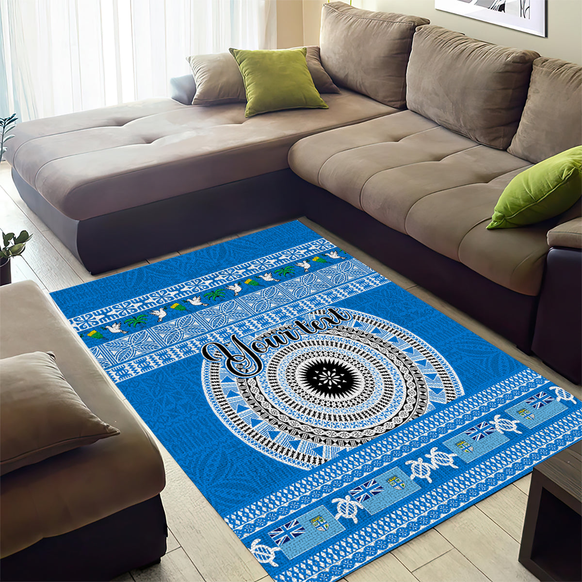 Personalised Fiji Marau Na Kerisimasi Area Rug Merry Christmas Tapa Pattern Blue Style LT9 - Wonder Print Shop