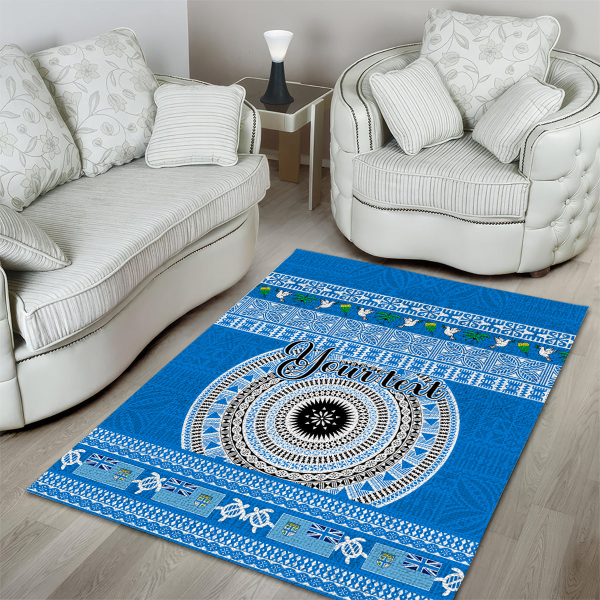 Personalised Fiji Marau Na Kerisimasi Area Rug Merry Christmas Tapa Pattern Blue Style LT9 - Wonder Print Shop