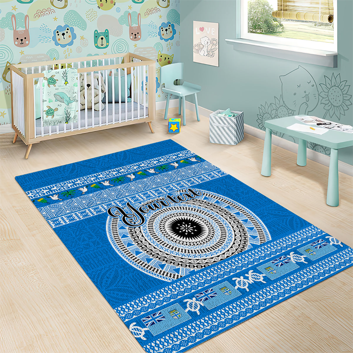 Personalised Fiji Marau Na Kerisimasi Area Rug Merry Christmas Tapa Pattern Blue Style LT9 - Wonder Print Shop