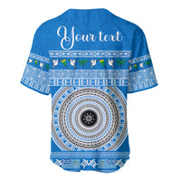 Personalised Fiji Marau Na Kerisimasi Baseball Jersey Merry Christmas Tapa Pattern Blue Style LT9 - Wonder Print Shop