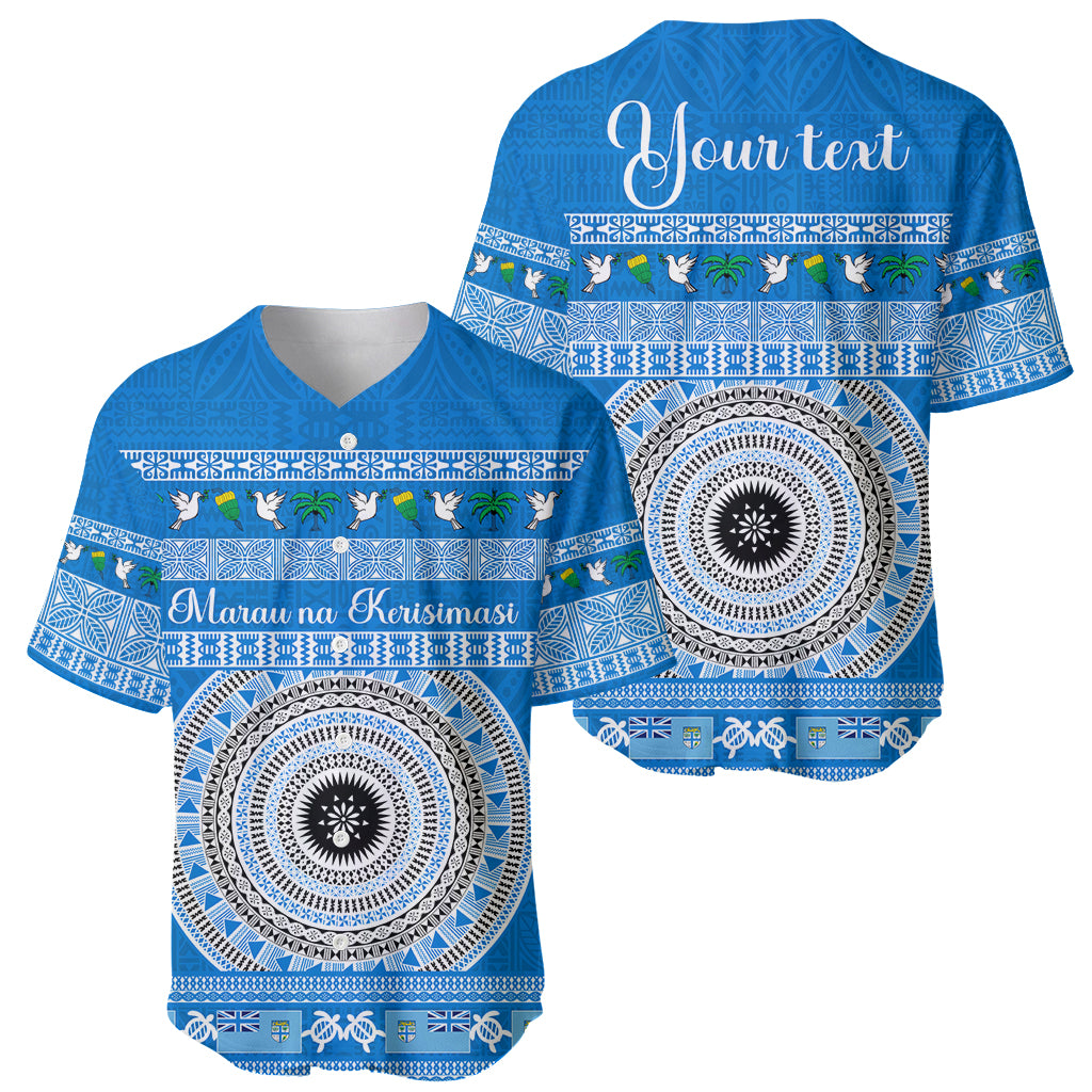 Personalised Fiji Marau Na Kerisimasi Baseball Jersey Merry Christmas Tapa Pattern Blue Style LT9 - Wonder Print Shop