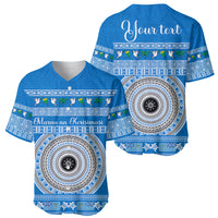 Personalised Fiji Marau Na Kerisimasi Baseball Jersey Merry Christmas Tapa Pattern Blue Style LT9 - Wonder Print Shop
