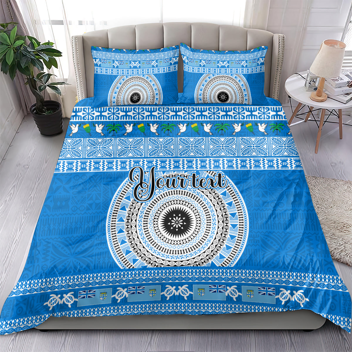 Personalised Fiji Marau Na Kerisimasi Bedding Set Merry Christmas Tapa Pattern Blue Style LT9 - Wonder Print Shop