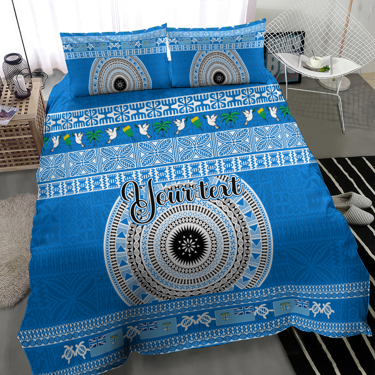 Personalised Fiji Marau Na Kerisimasi Bedding Set Merry Christmas Tapa Pattern Blue Style LT9 - Wonder Print Shop