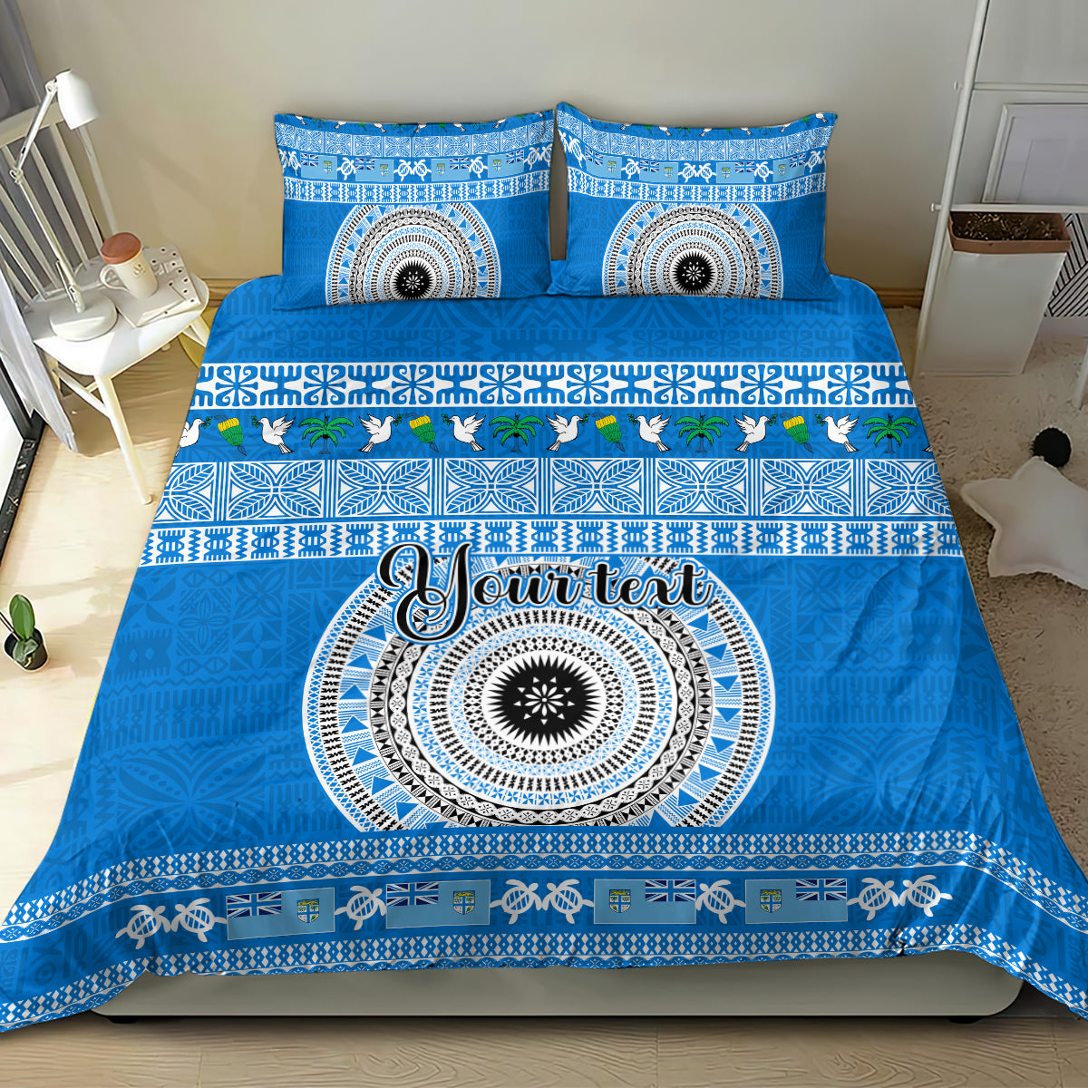 Personalised Fiji Marau Na Kerisimasi Bedding Set Merry Christmas Tapa Pattern Blue Style LT9 - Wonder Print Shop