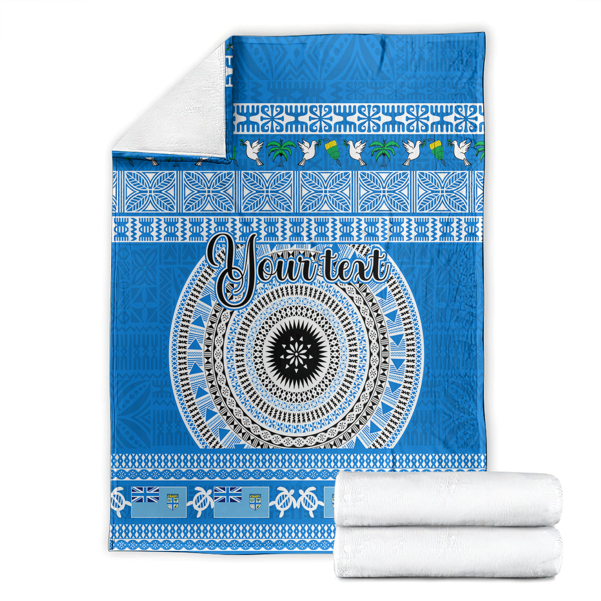 personalised-fiji-marau-na-kerisimasi-blanket-merry-christmas-tapa-pattern-blue-style