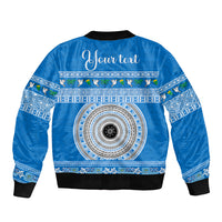Personalised Fiji Marau Na Kerisimasi Bomber Jacket Merry Christmas Tapa Pattern Blue Style LT9 - Wonder Print Shop