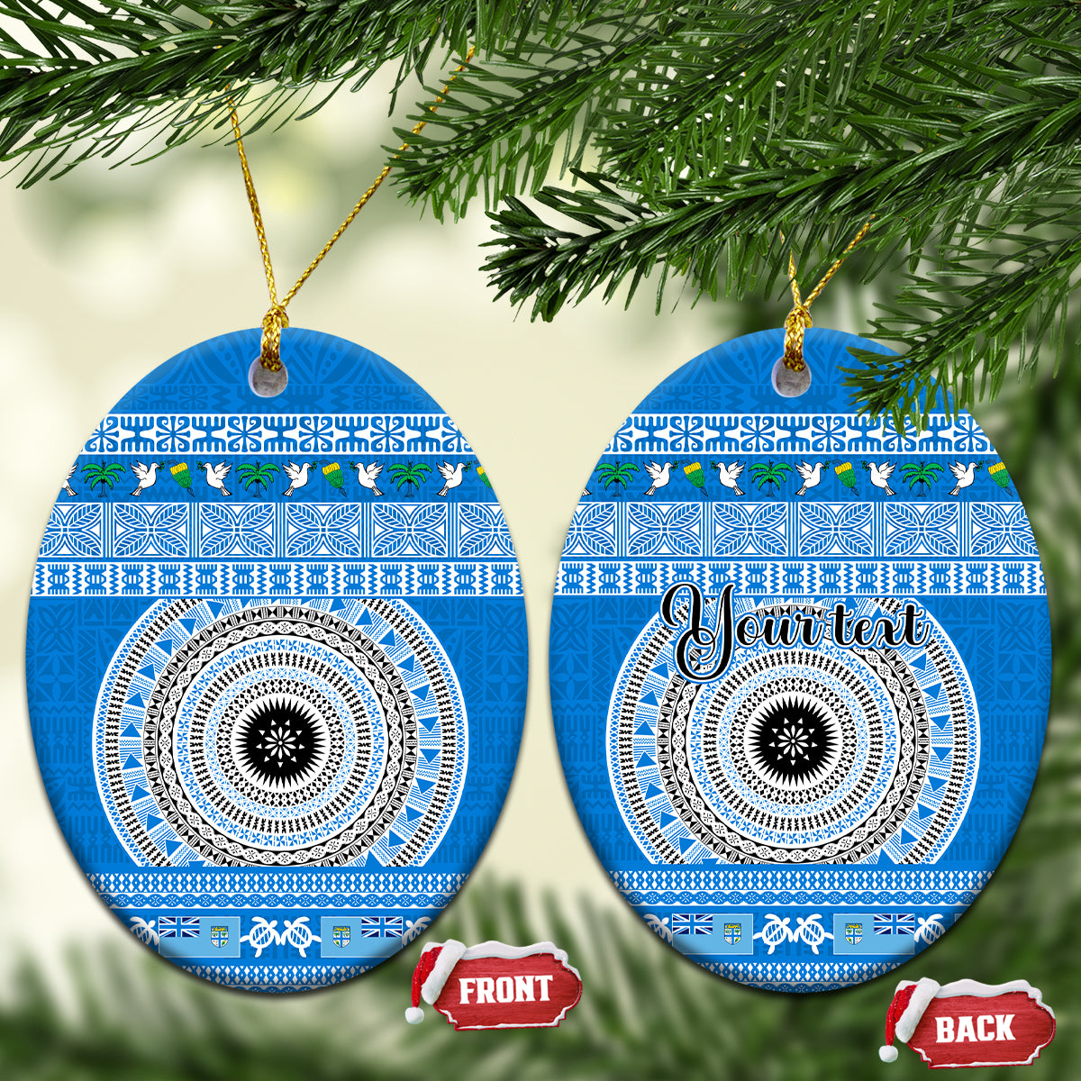 Personalised Fiji Marau Na Kerisimasi Ceramic Ornament Merry Christmas Tapa Pattern Blue Style LT9 - Wonder Print Shop
