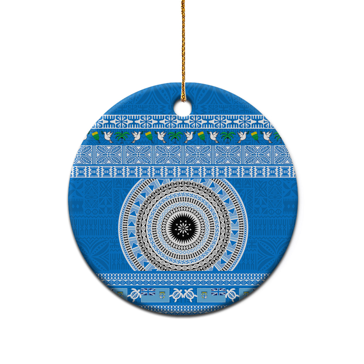Personalised Fiji Marau Na Kerisimasi Ceramic Ornament Merry Christmas Tapa Pattern Blue Style LT9 - Wonder Print Shop