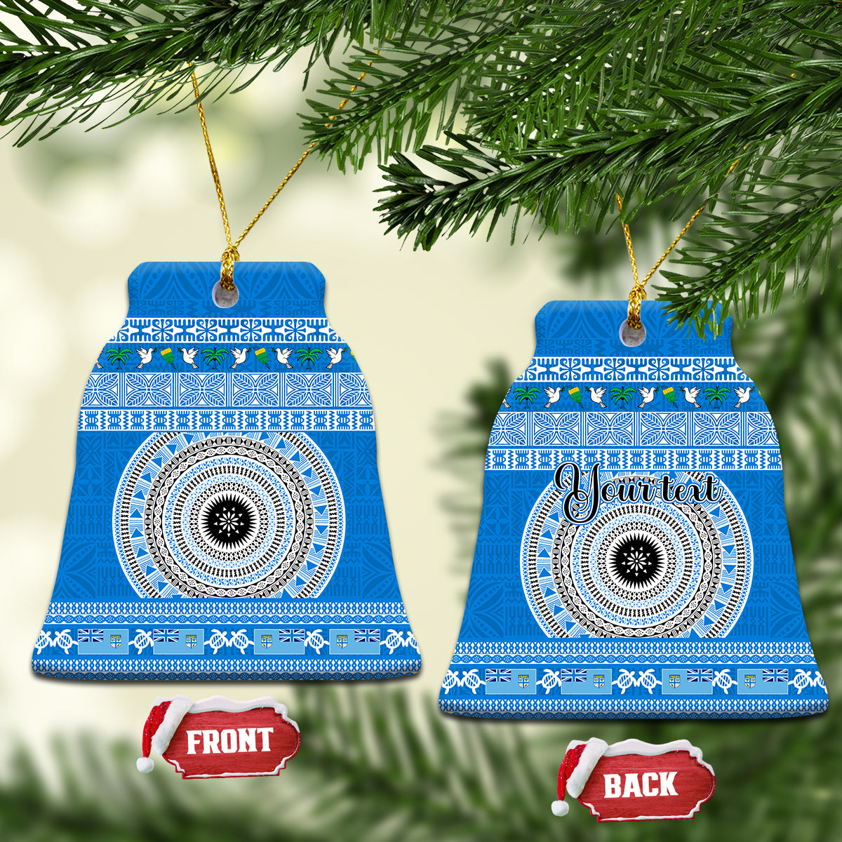 Personalised Fiji Marau Na Kerisimasi Ceramic Ornament Merry Christmas Tapa Pattern Blue Style LT9 - Wonder Print Shop