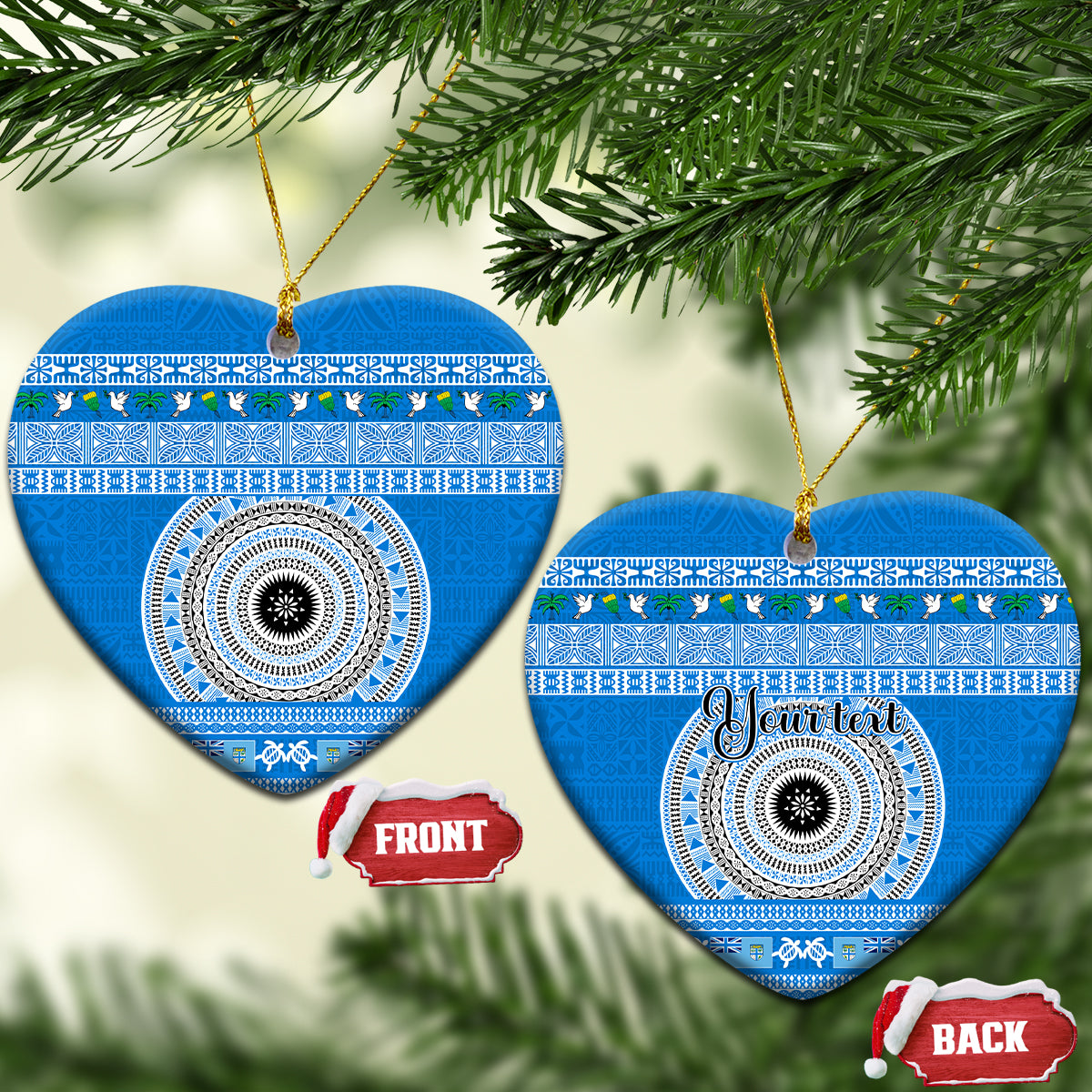 Personalised Fiji Marau Na Kerisimasi Ceramic Ornament Merry Christmas Tapa Pattern Blue Style LT9 - Wonder Print Shop