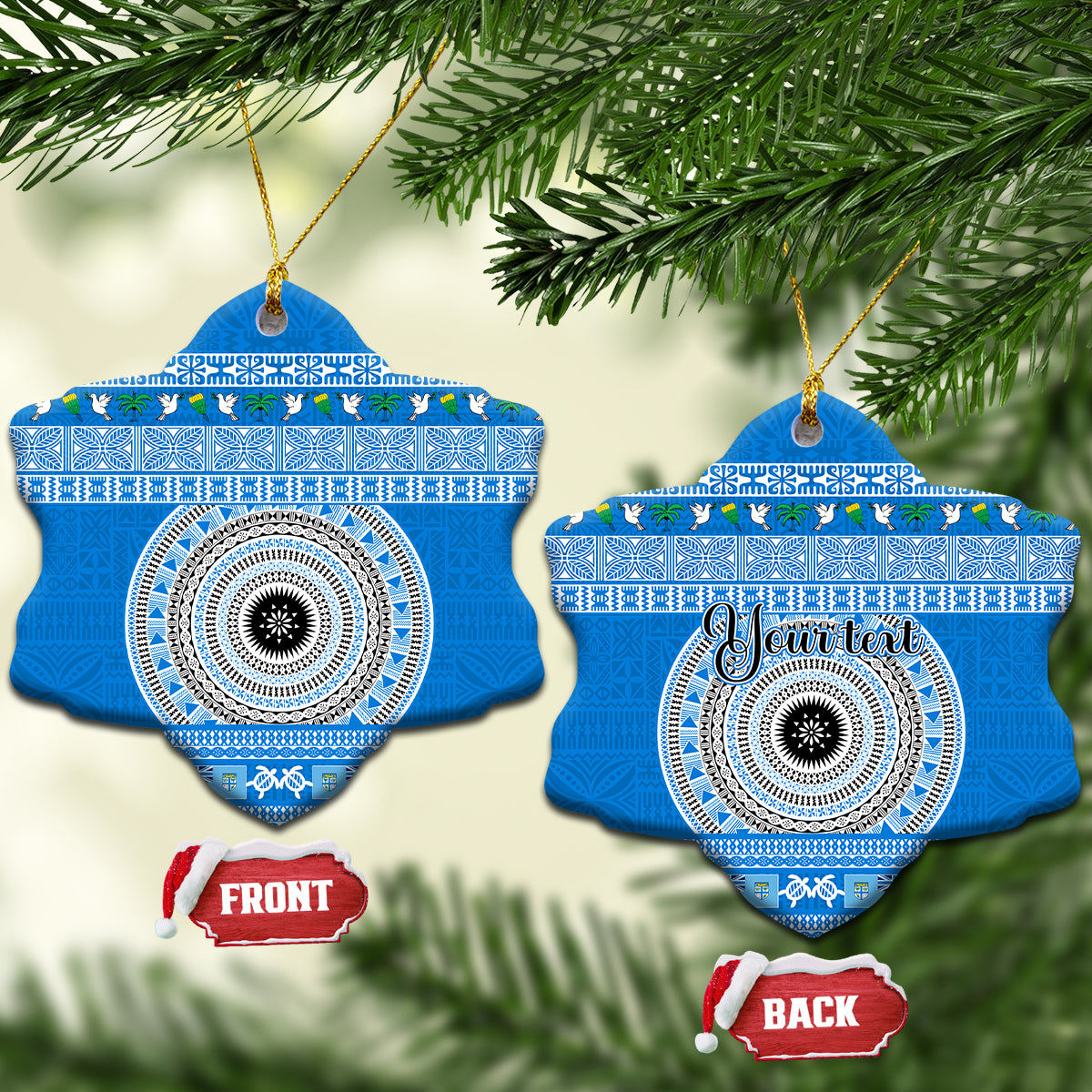 Personalised Fiji Marau Na Kerisimasi Ceramic Ornament Merry Christmas Tapa Pattern Blue Style LT9 - Wonder Print Shop