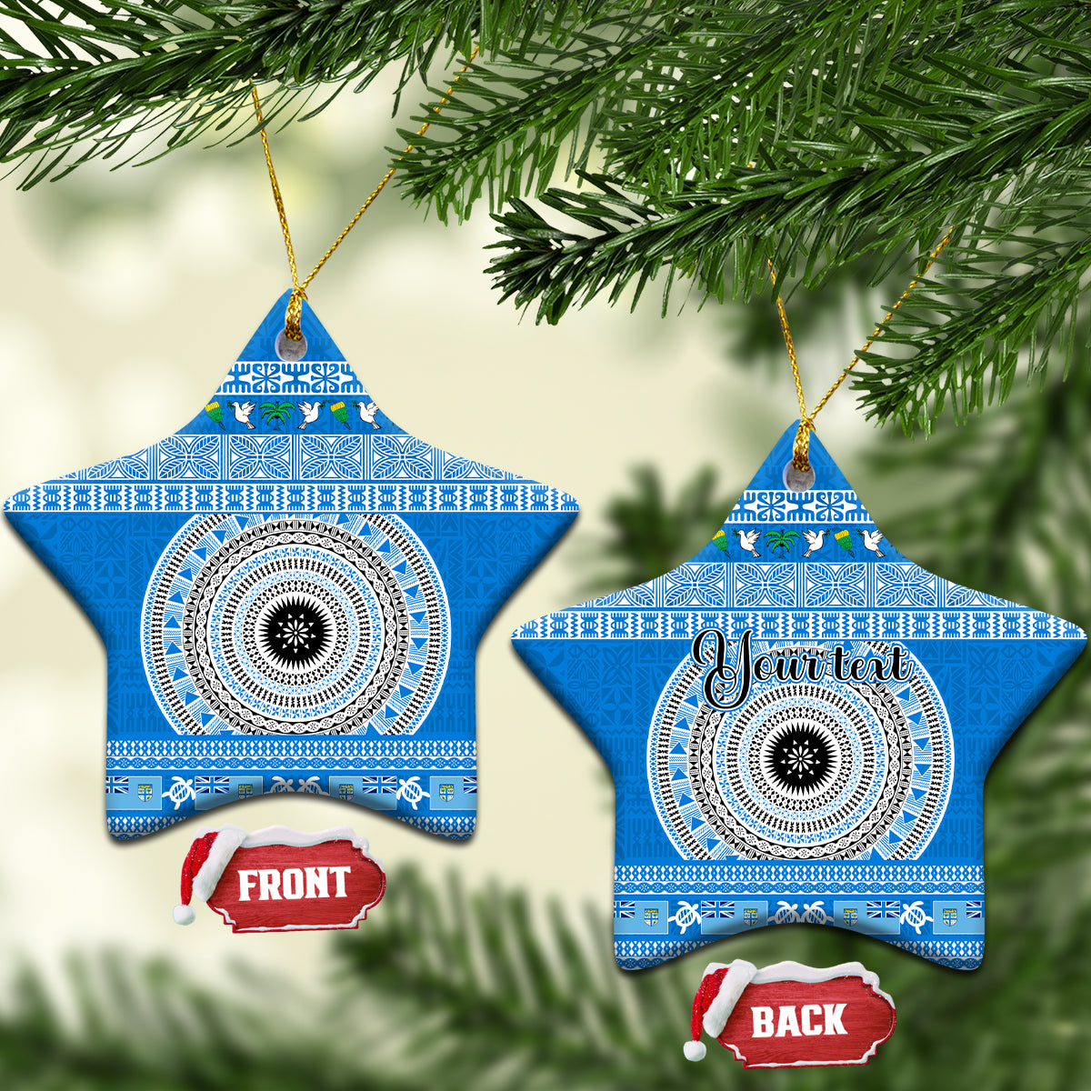 Personalised Fiji Marau Na Kerisimasi Ceramic Ornament Merry Christmas Tapa Pattern Blue Style LT9 - Wonder Print Shop