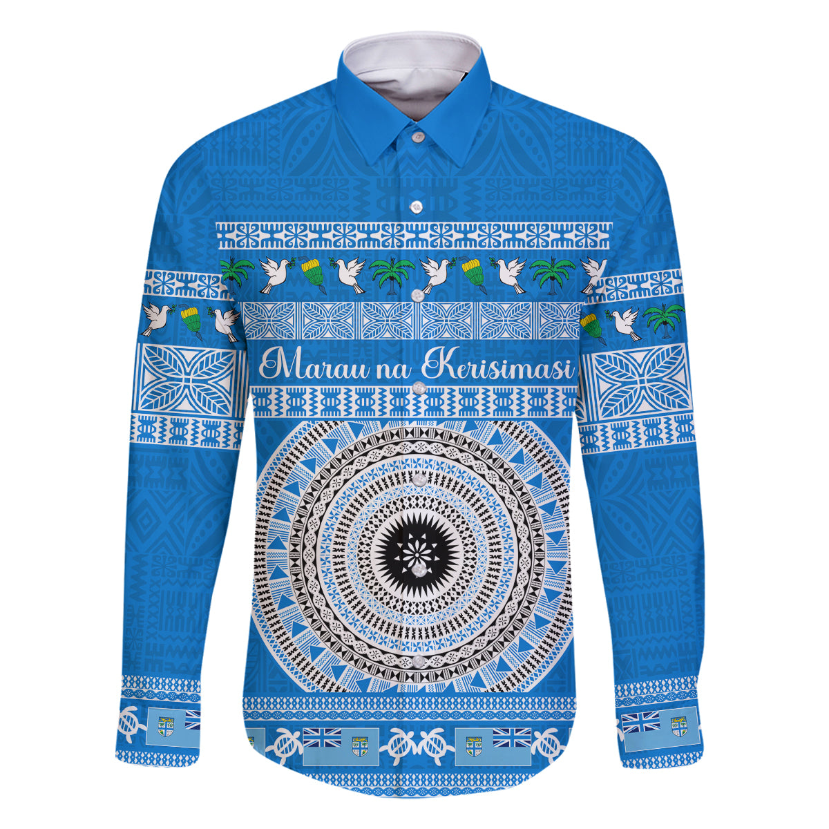 Personalised Fiji Marau Na Kerisimasi Family Matching Long Sleeve Bodycon Dress and Hawaiian Shirt Merry Christmas Tapa Pattern Blue Style LT9 - Wonder Print Shop